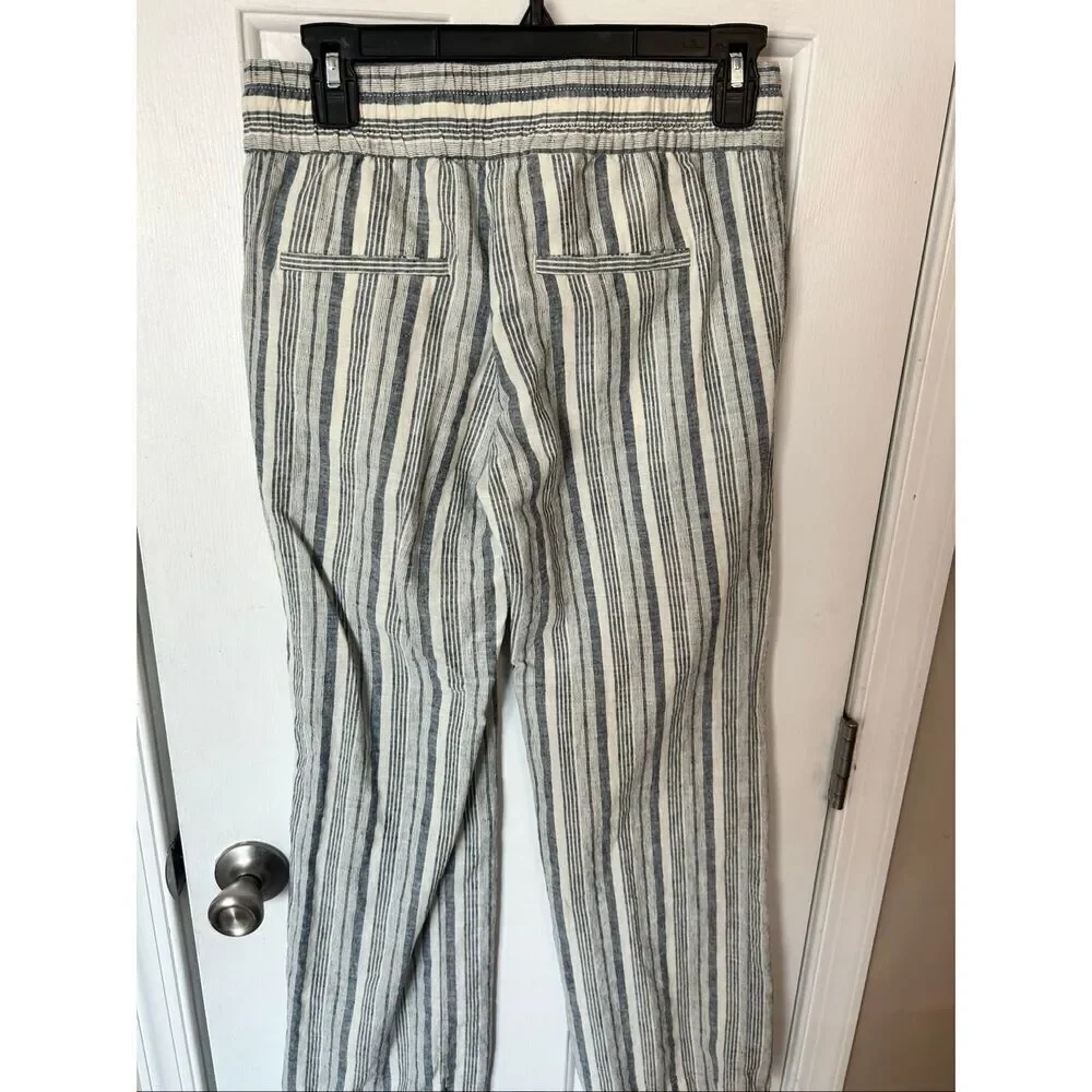 Ann Taylor linen stippled pants beach attire size xs blue and white